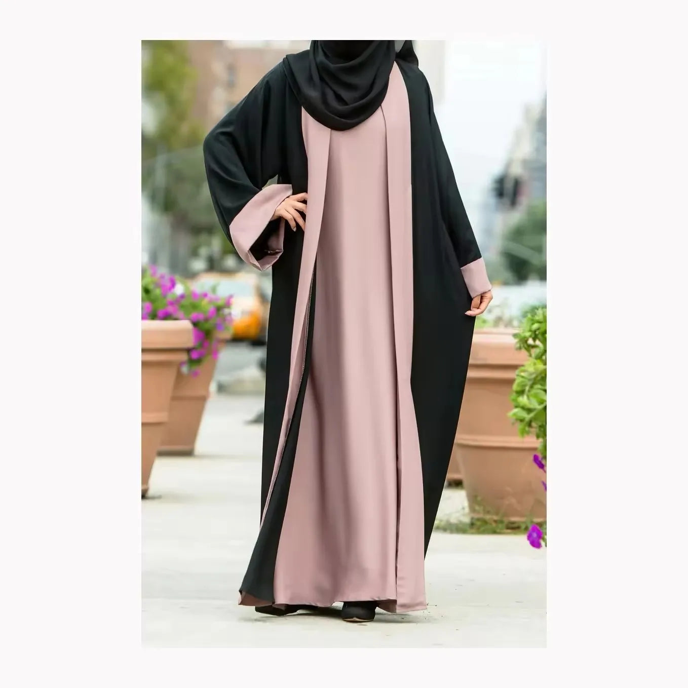 Dubai Contrast Abaya Set:  For Ramadan & Special Occasions