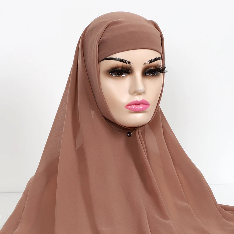 Chiffon Hijab with Cap Bonnet Headwrap