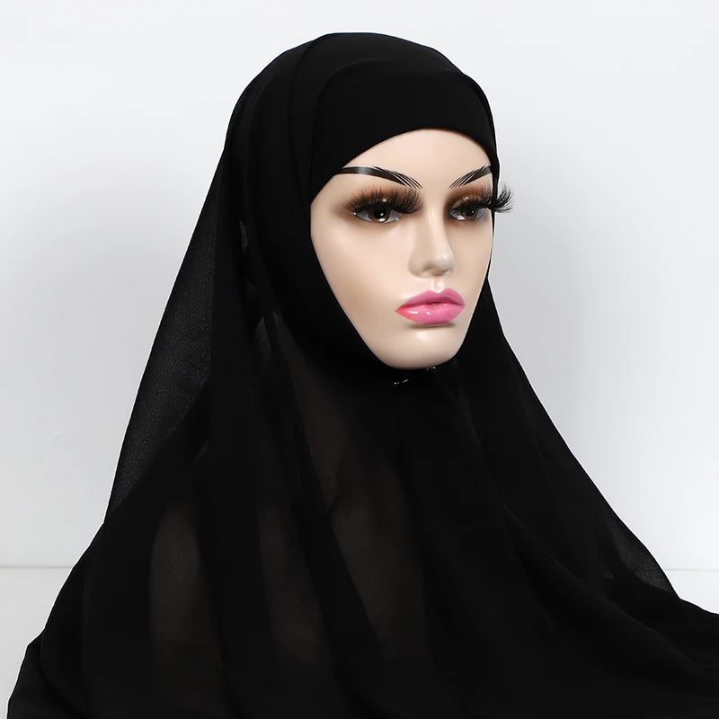 Chiffon Hijab with Cap Bonnet Headwrap