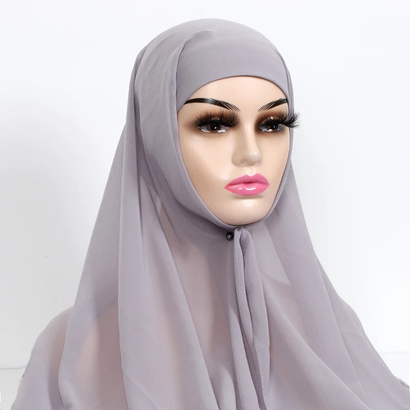 Chiffon Hijab with Cap Bonnet Headwrap