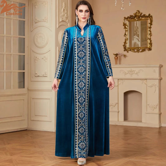 Elegant Winter Velvet Embroidered Abaya Thobe