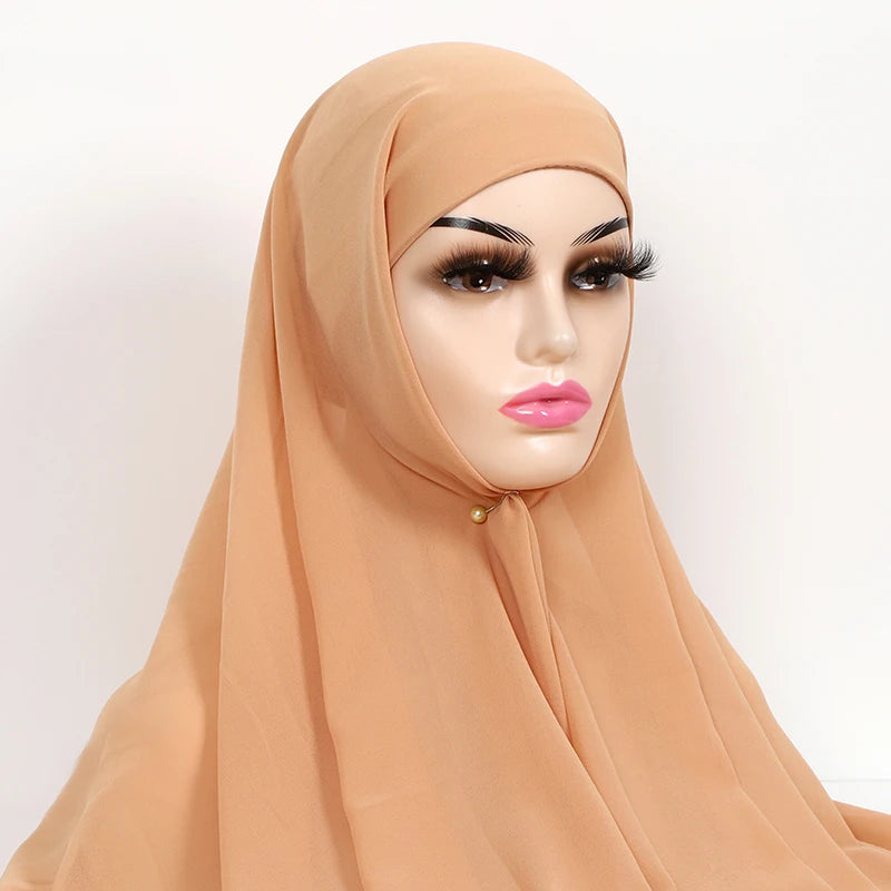 Chiffon Hijab with Cap Bonnet Headwrap