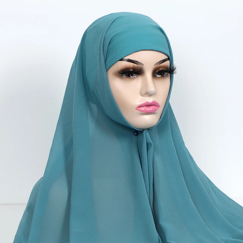 Chiffon Hijab with Cap Bonnet Headwrap