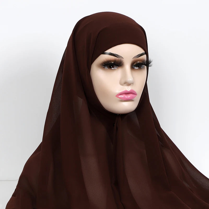 Chiffon Hijab with Cap Bonnet Headwrap