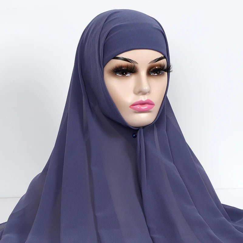 Chiffon Hijab with Cap Bonnet Headwrap