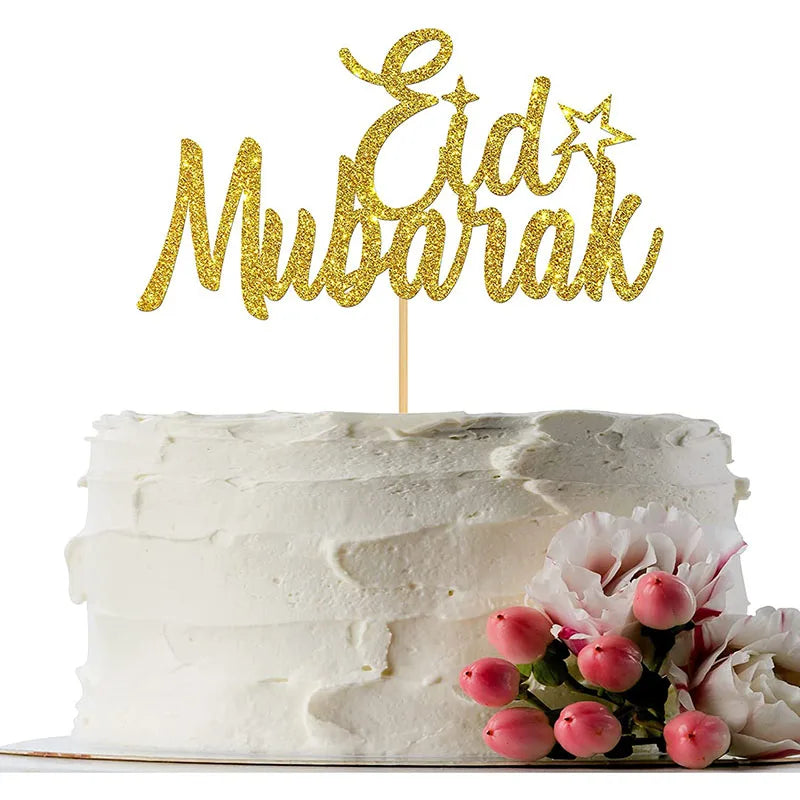 Umrah Mubarak Cake Topper – Gold Glitter Decor