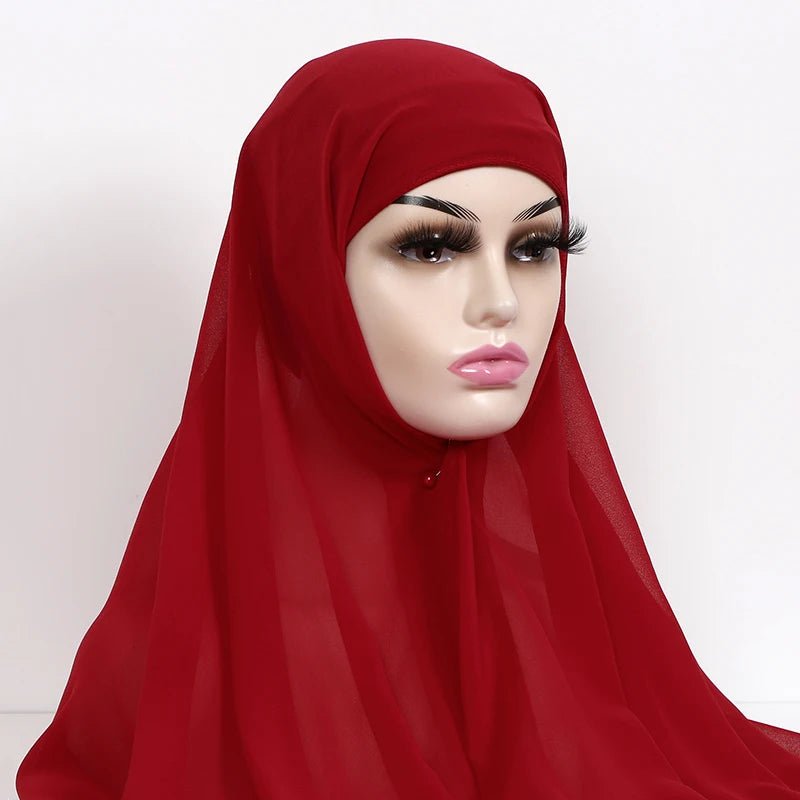 Chiffon Hijab with Cap Bonnet Headwrap