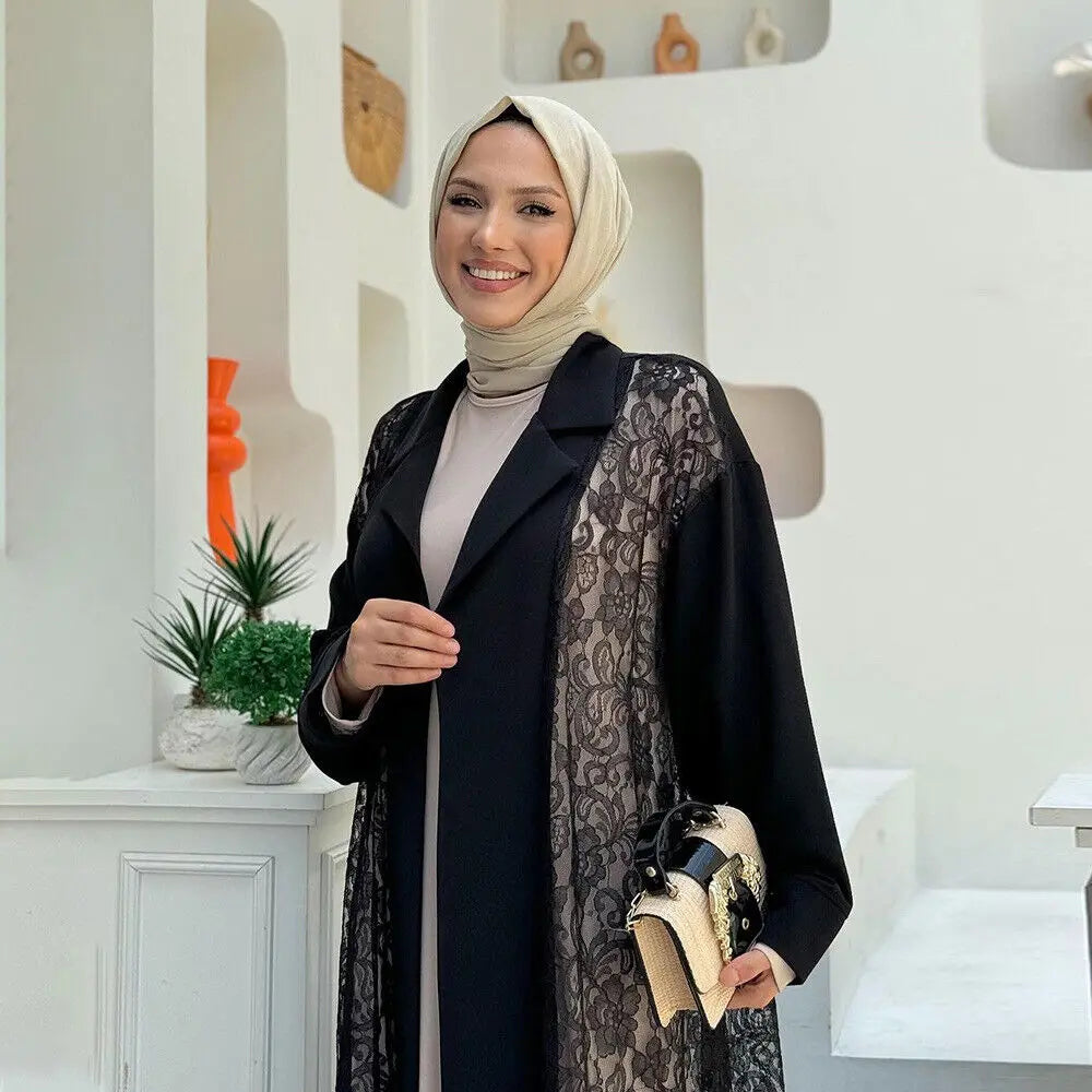 Black Lace Eid Abaya Cardigan