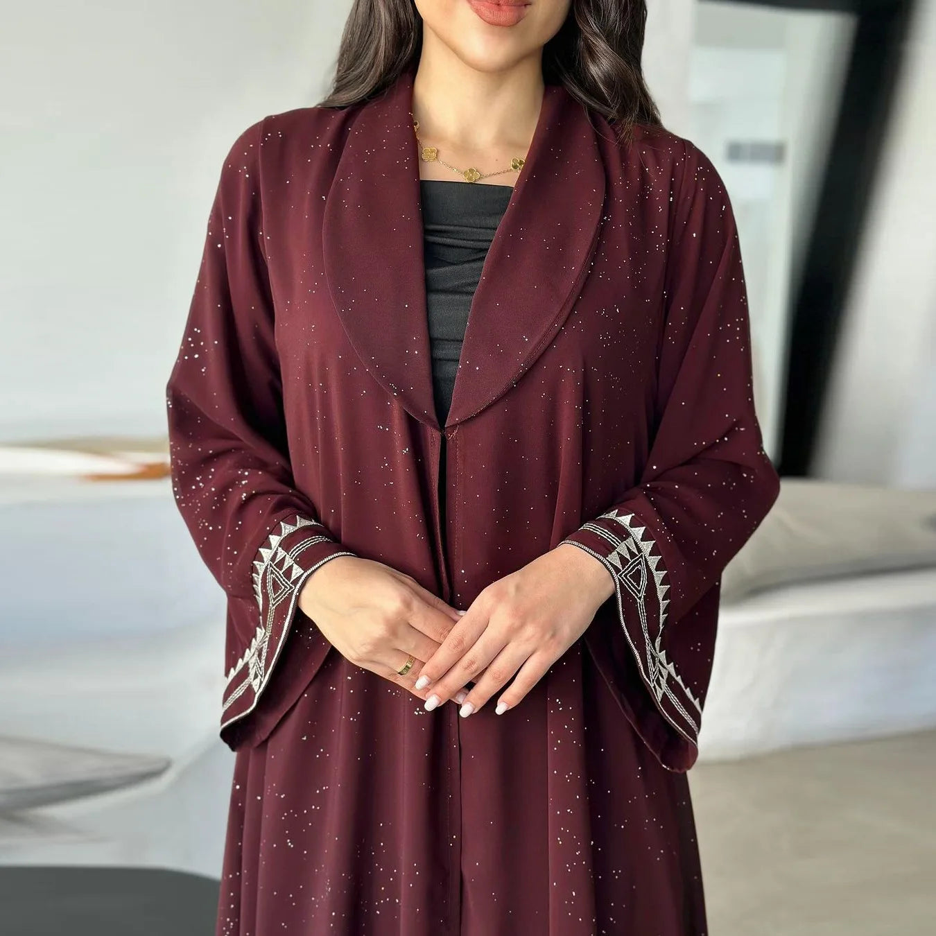 Moroccan-Inspired Floral Embroidery Open Abaya