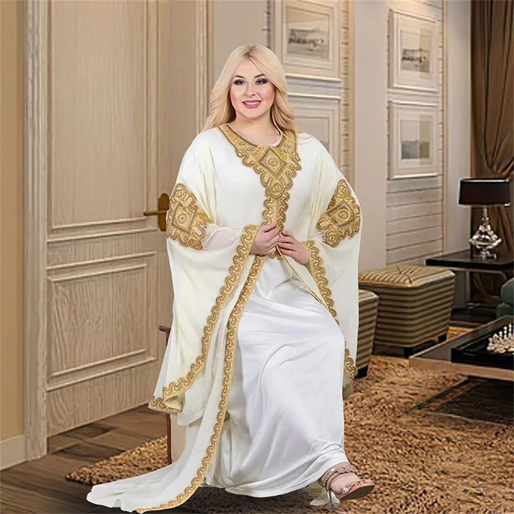 Elegant Two-Piece Gold Embroidered Kaftan Set