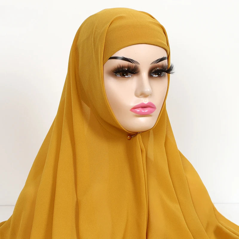 Chiffon Hijab with Cap Bonnet Headwrap