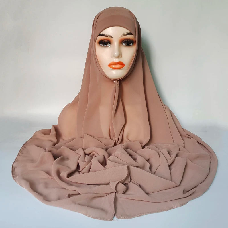 Chiffon Hijab with Cap Bonnet Headwrap