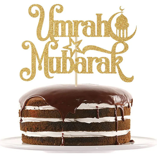 Umrah Mubarak Cake Topper – Gold Glitter Decor