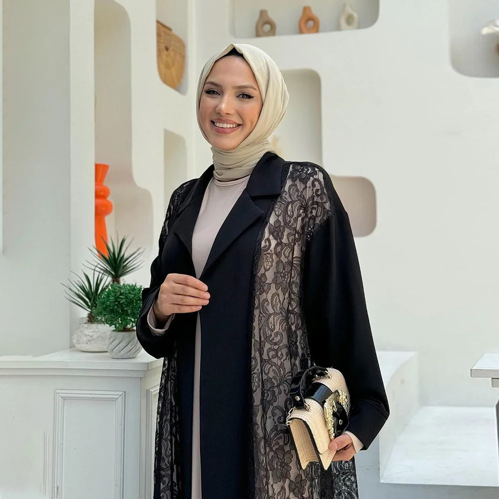 Black Lace Eid Abaya Cardigan