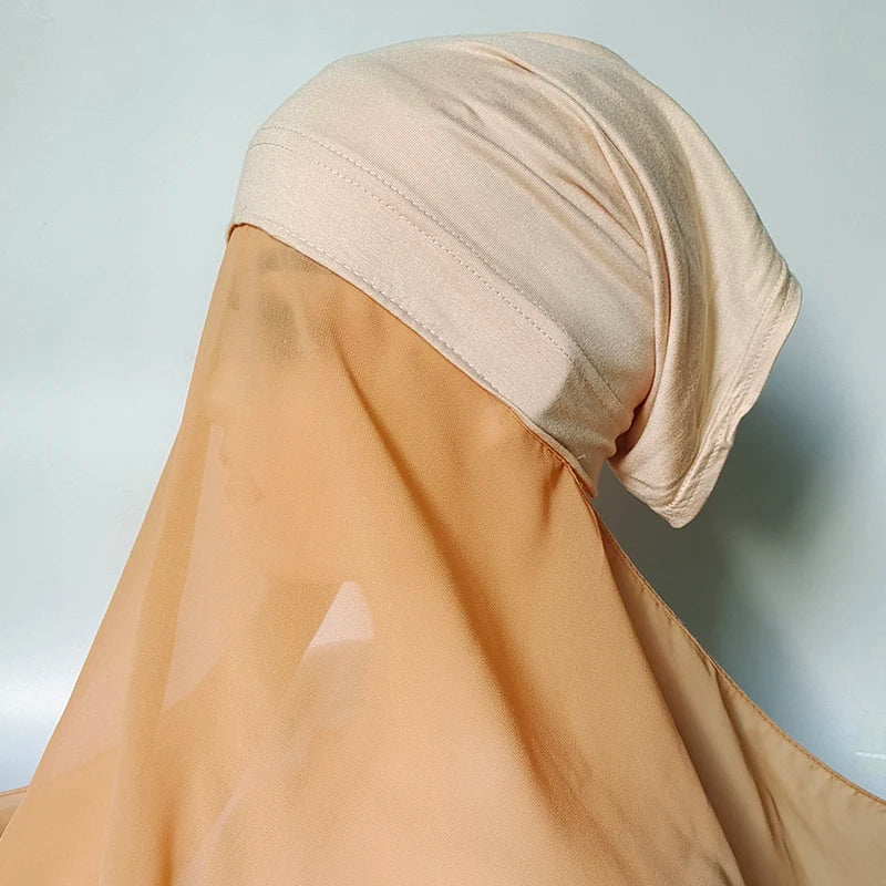 Chiffon Hijab with Cap Bonnet Headwrap