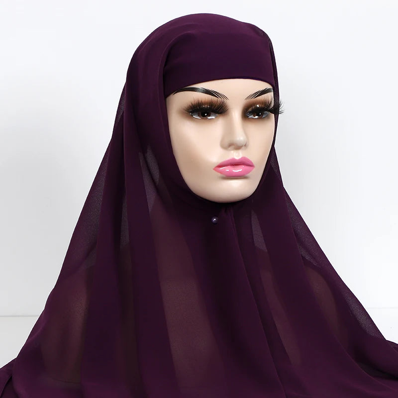 Chiffon Hijab with Cap Bonnet Headwrap