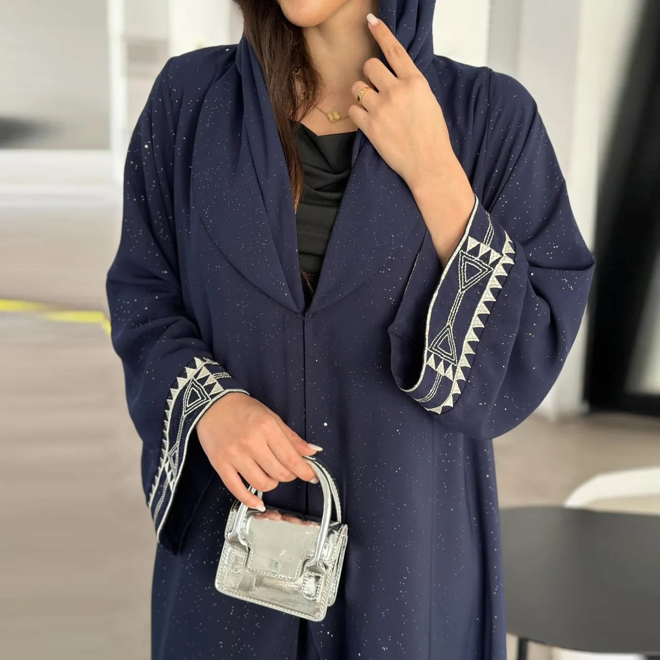Moroccan-Inspired Floral Embroidery Open Abaya