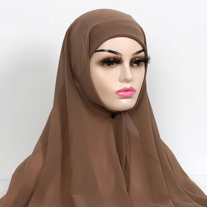 Chiffon Hijab with Cap Bonnet Headwrap