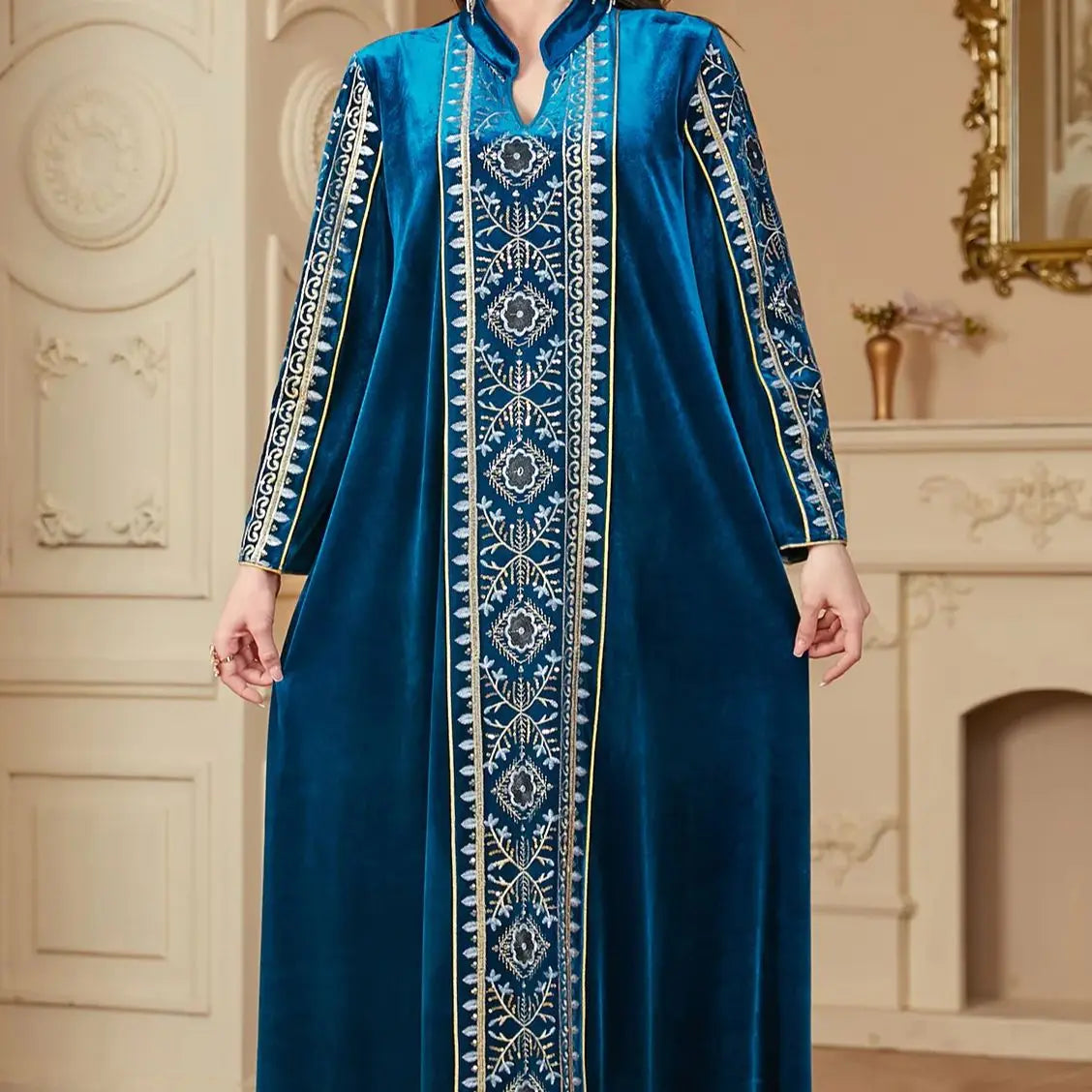 Elegant Winter Velvet Embroidered Abaya Thobe