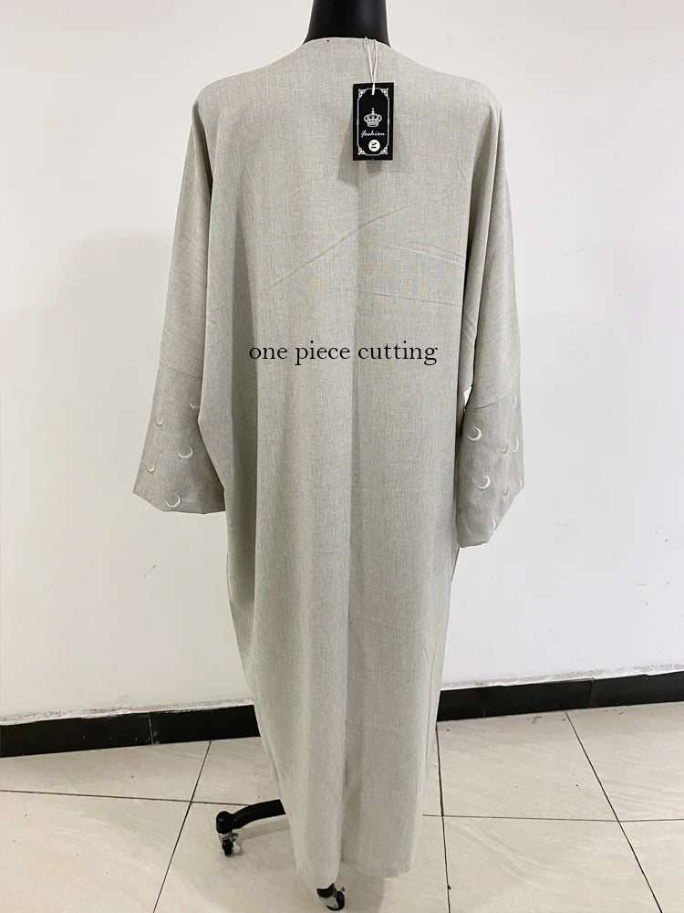 Heart Embellished Open Linen Abaya