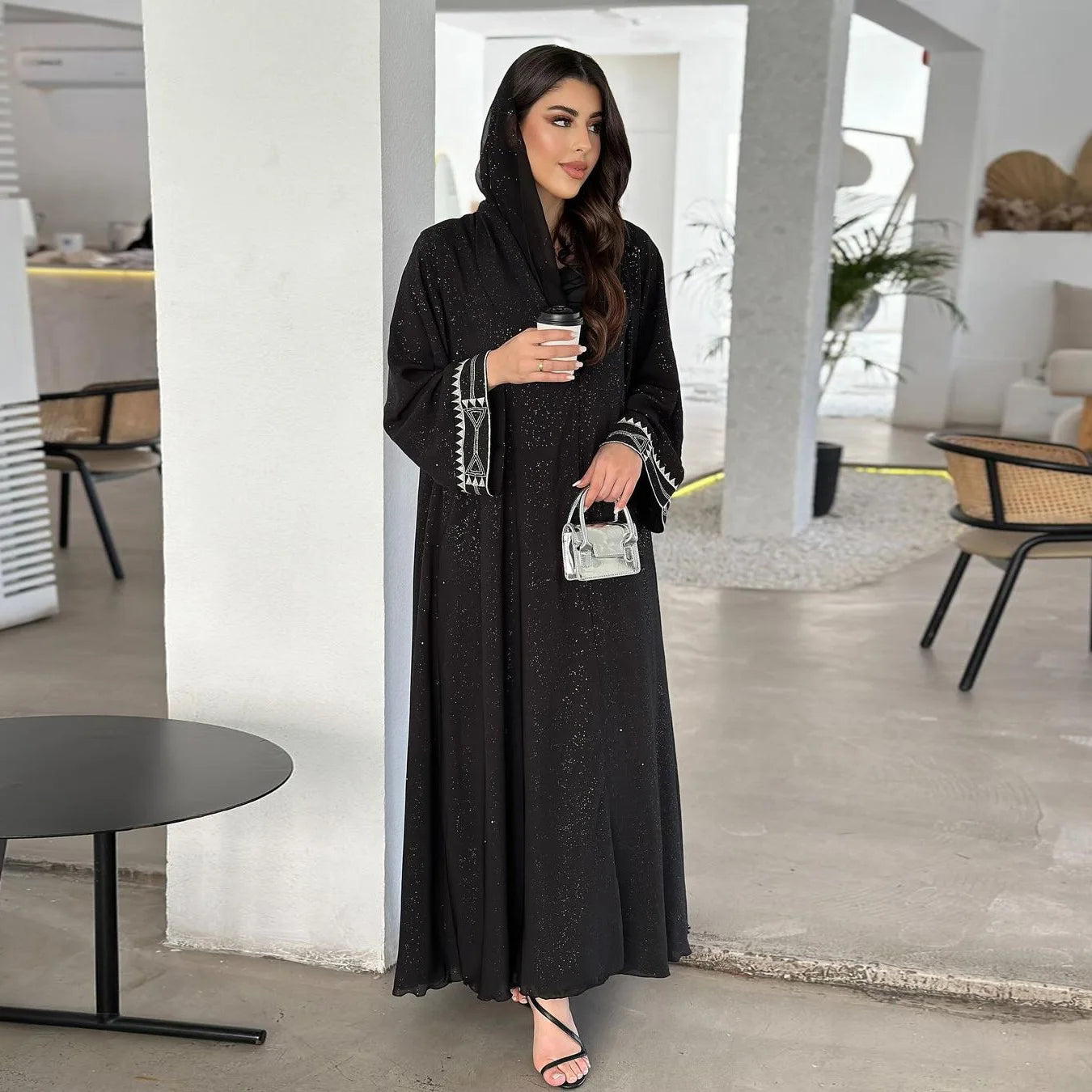 Moroccan-Inspired Floral Embroidery Open Abaya