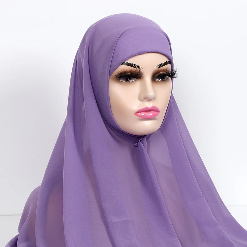 Chiffon Hijab with Cap Bonnet Headwrap