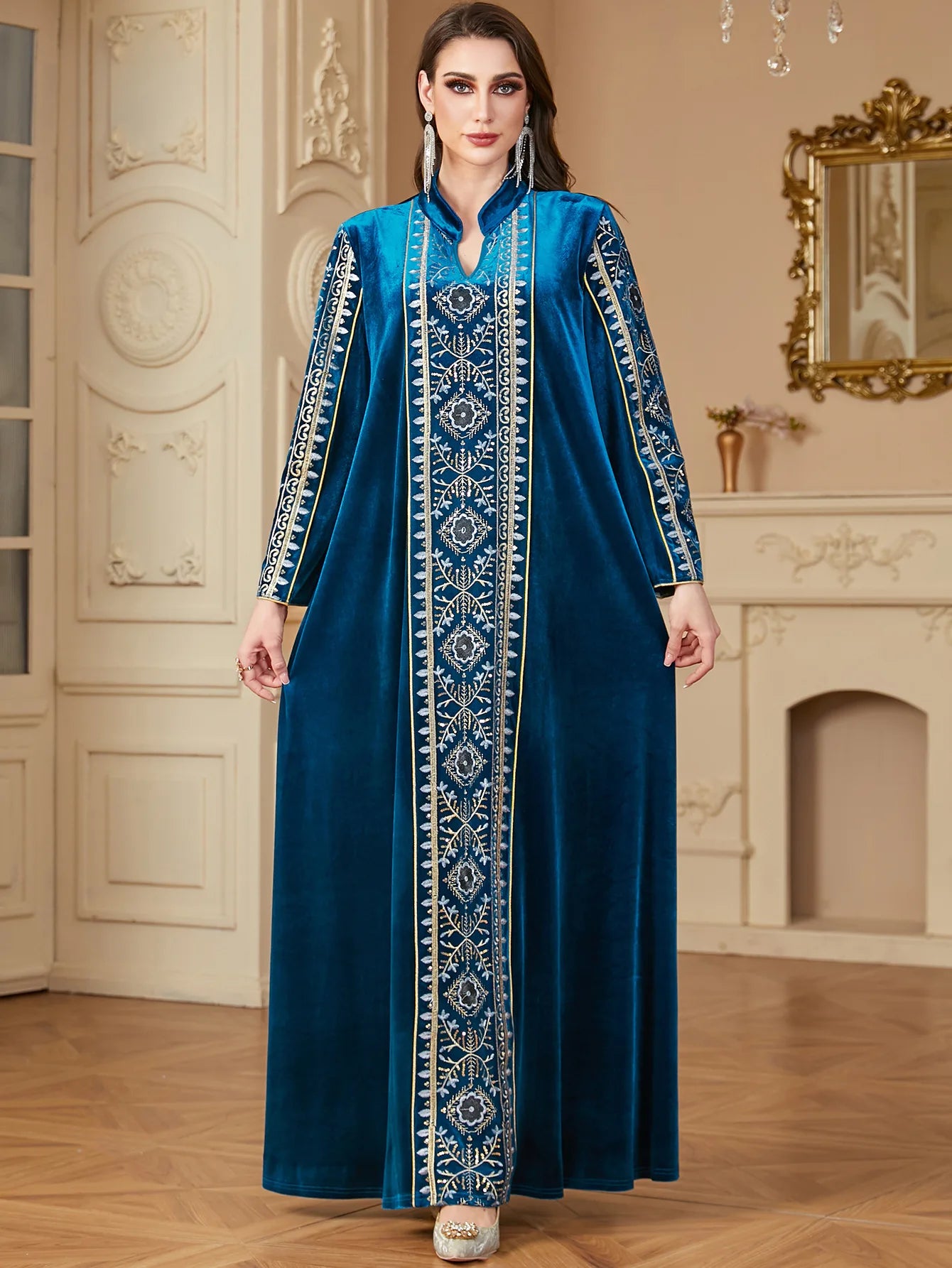 Elegant Winter Velvet Embroidered Abaya Thobe
