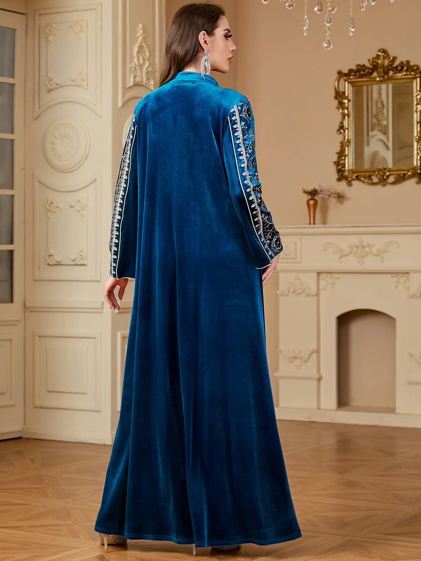 Elegant Winter Velvet Embroidered Abaya Thobe