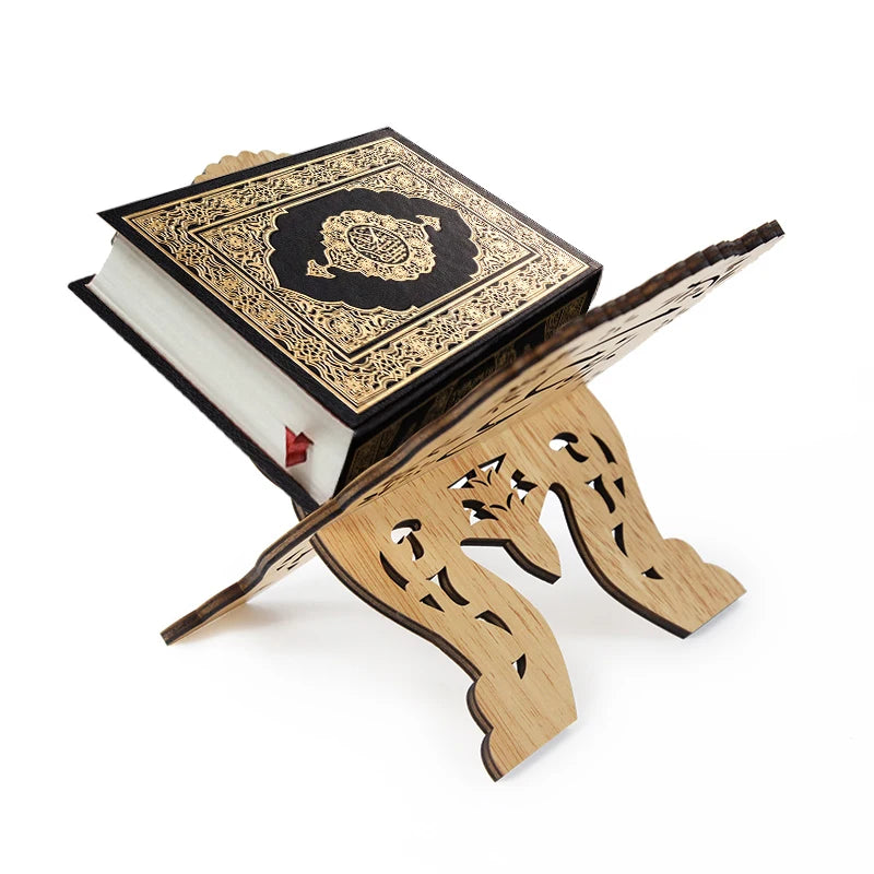 Eid Mubarak Wooden Carved Quran Stand – Reading Bookshelf Holder