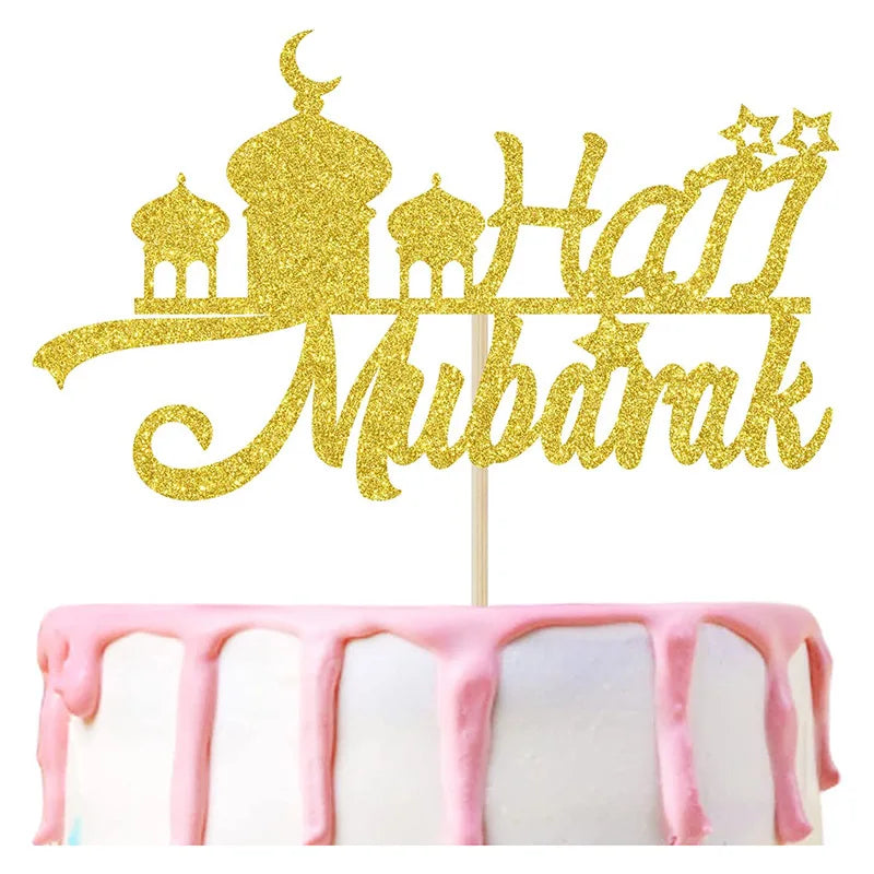 Umrah Mubarak Cake Topper – Gold Glitter Decor