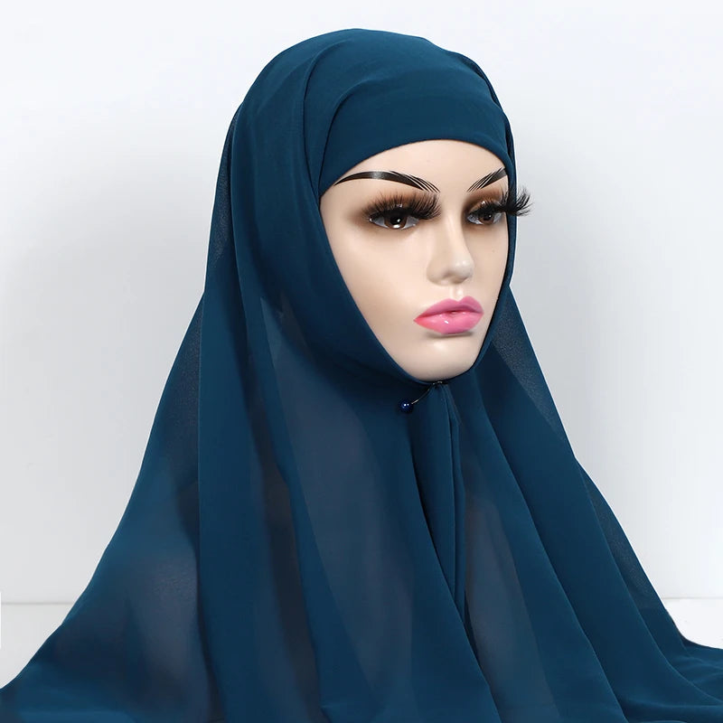 Chiffon Hijab with Cap Bonnet Headwrap