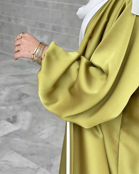 Satin Abaya: Turkey Style with Bubble Sleeves