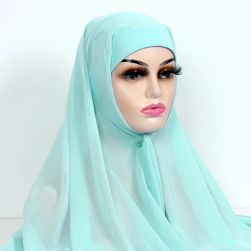 Chiffon Hijab with Cap Bonnet Headwrap