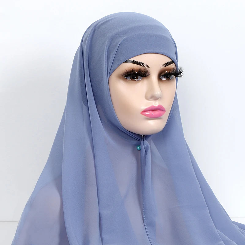 Chiffon Hijab with Cap Bonnet Headwrap