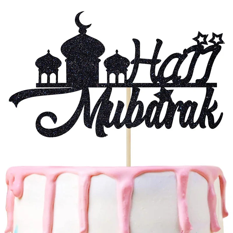 Umrah Mubarak Cake Topper – Gold Glitter Decor