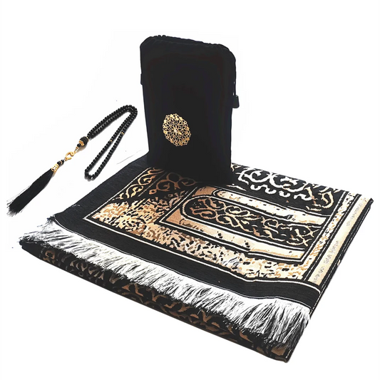 Turkish Black Chenille Prayer Rug