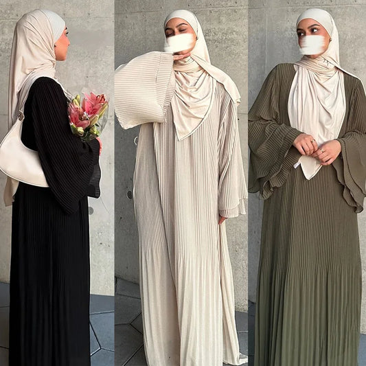 Modest Pleated Abaya: Long Sleeve