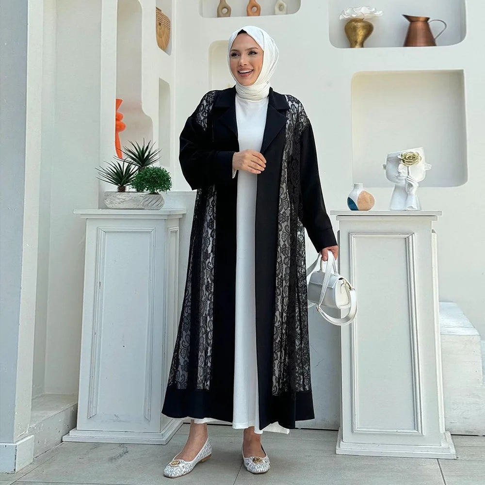 Black Lace Eid Abaya Cardigan