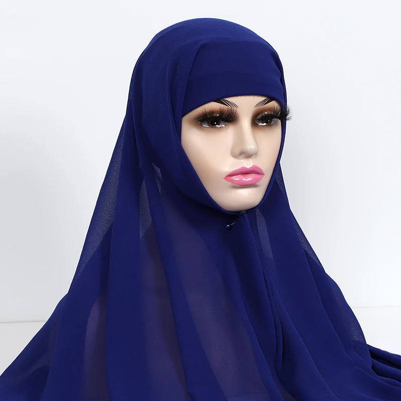 Chiffon Hijab with Cap Bonnet Headwrap