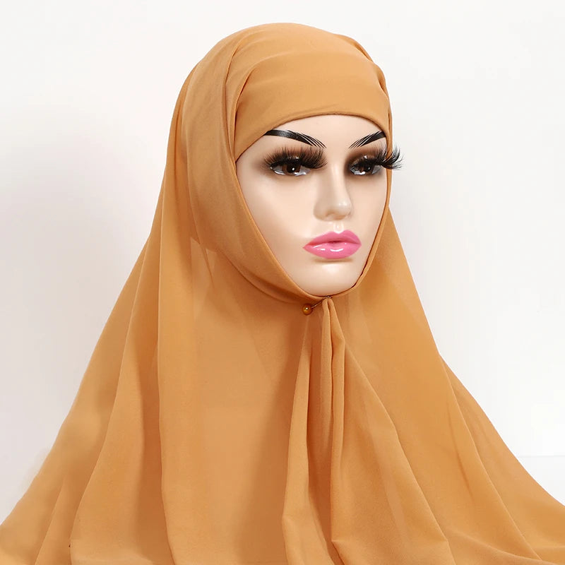 Chiffon Hijab with Cap Bonnet Headwrap