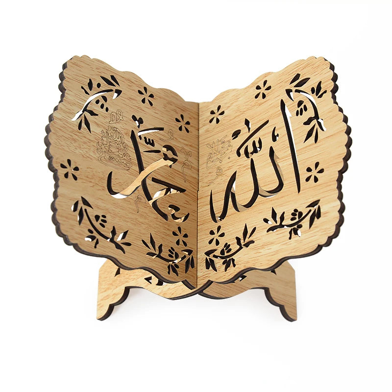 Eid Mubarak Wooden Carved Quran Stand – Reading Bookshelf Holder