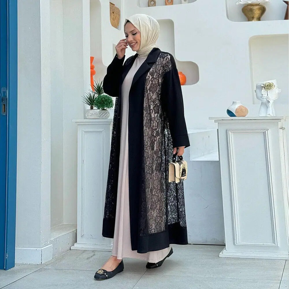 Black Lace Eid Abaya Cardigan