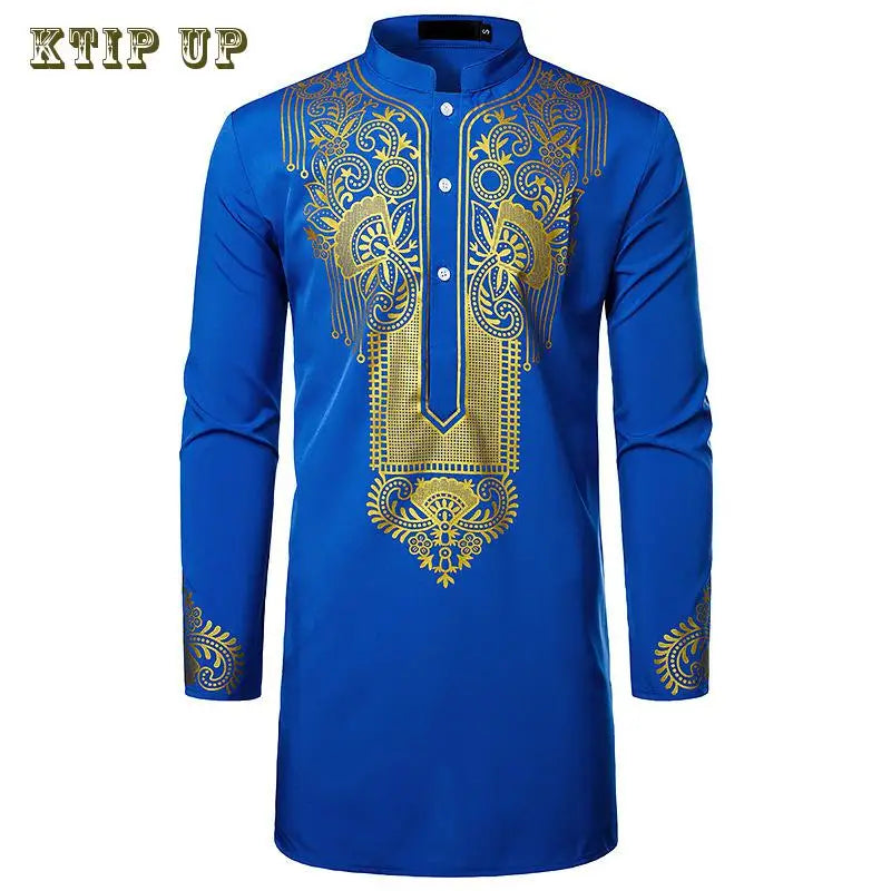 Luxury Ethnic Print Djellaba with Stand Collar