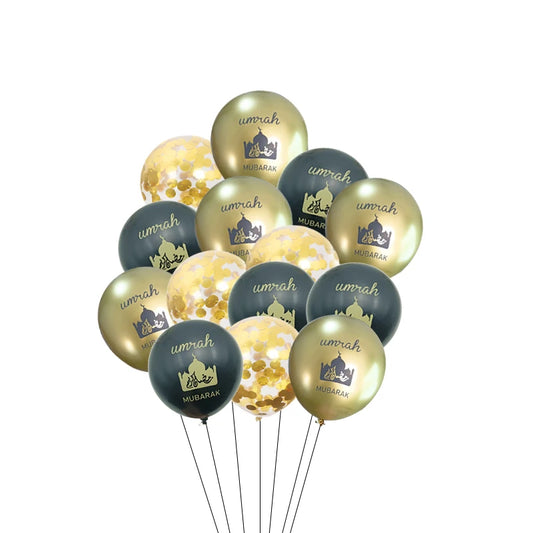 Umrah Mubarak Black & Gold Confetti Balloons – Party Decor