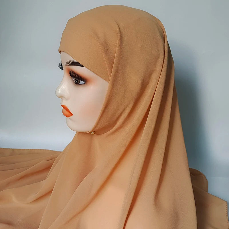 Chiffon Hijab with Cap Bonnet Headwrap