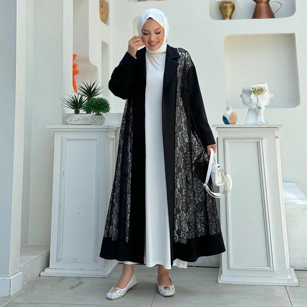 Black Lace Eid Abaya Cardigan