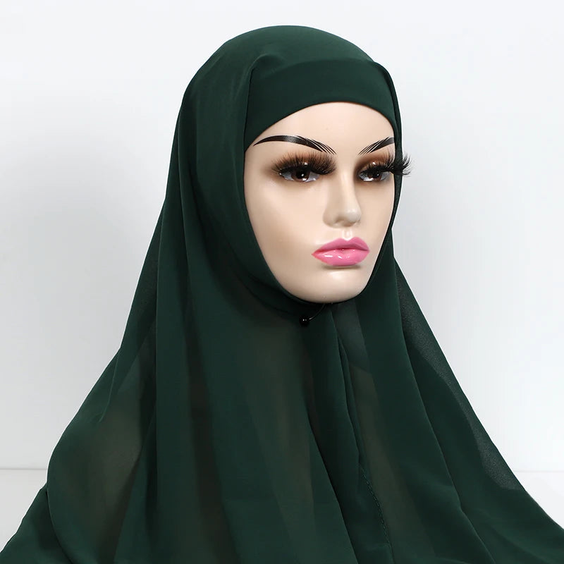 Chiffon Hijab with Cap Bonnet Headwrap