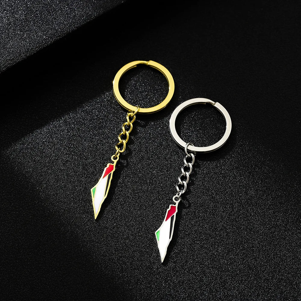 Vintage Palestine Flag Map Keychain Amulet