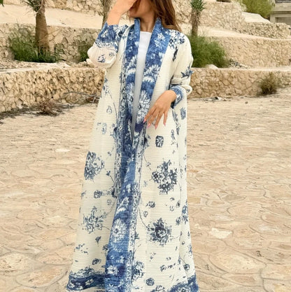Print Long Cape Coat Abaya