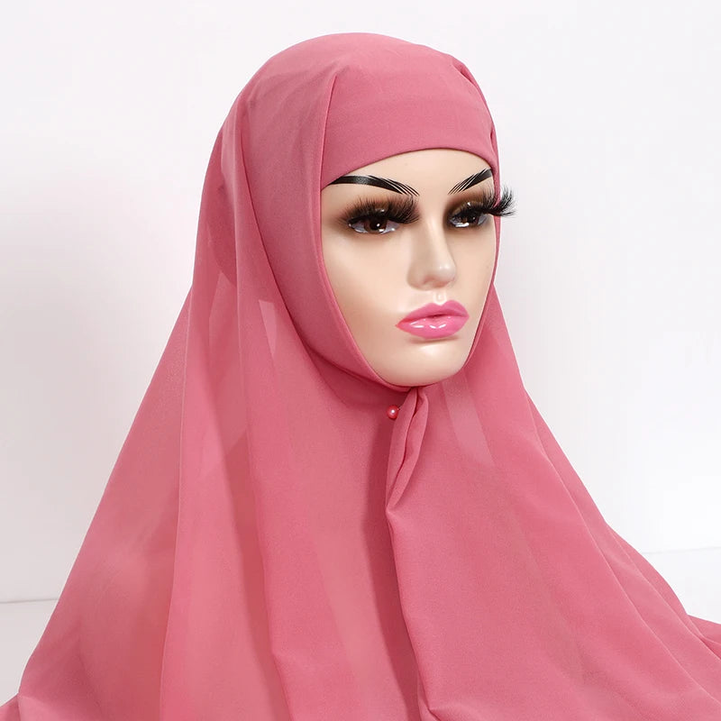 Chiffon Hijab with Cap Bonnet Headwrap